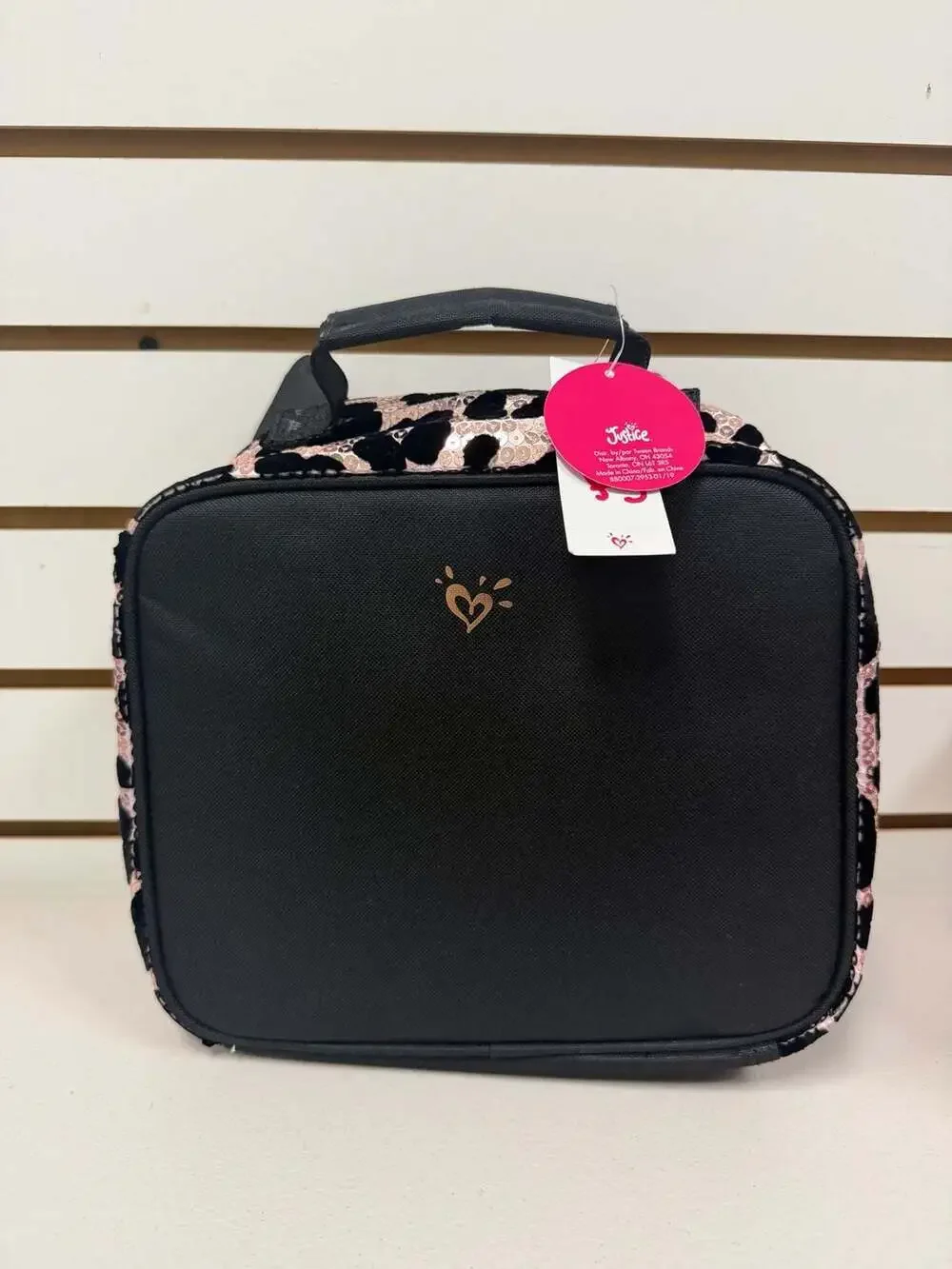 Justice Girls Leopard Print Sequin Lunch Bag with Initial T and Cat Ears NWT